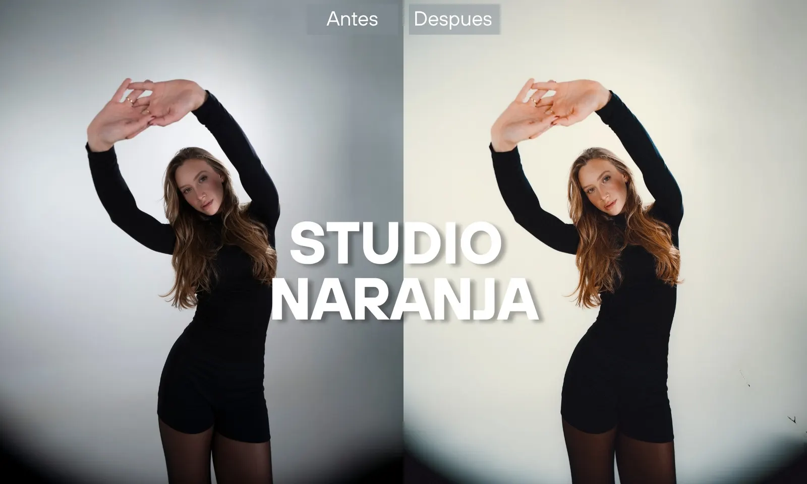 Antes y después del preset Studio Naranja