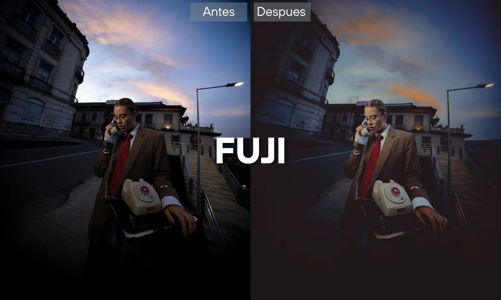 Antes y después con el preset Fuji