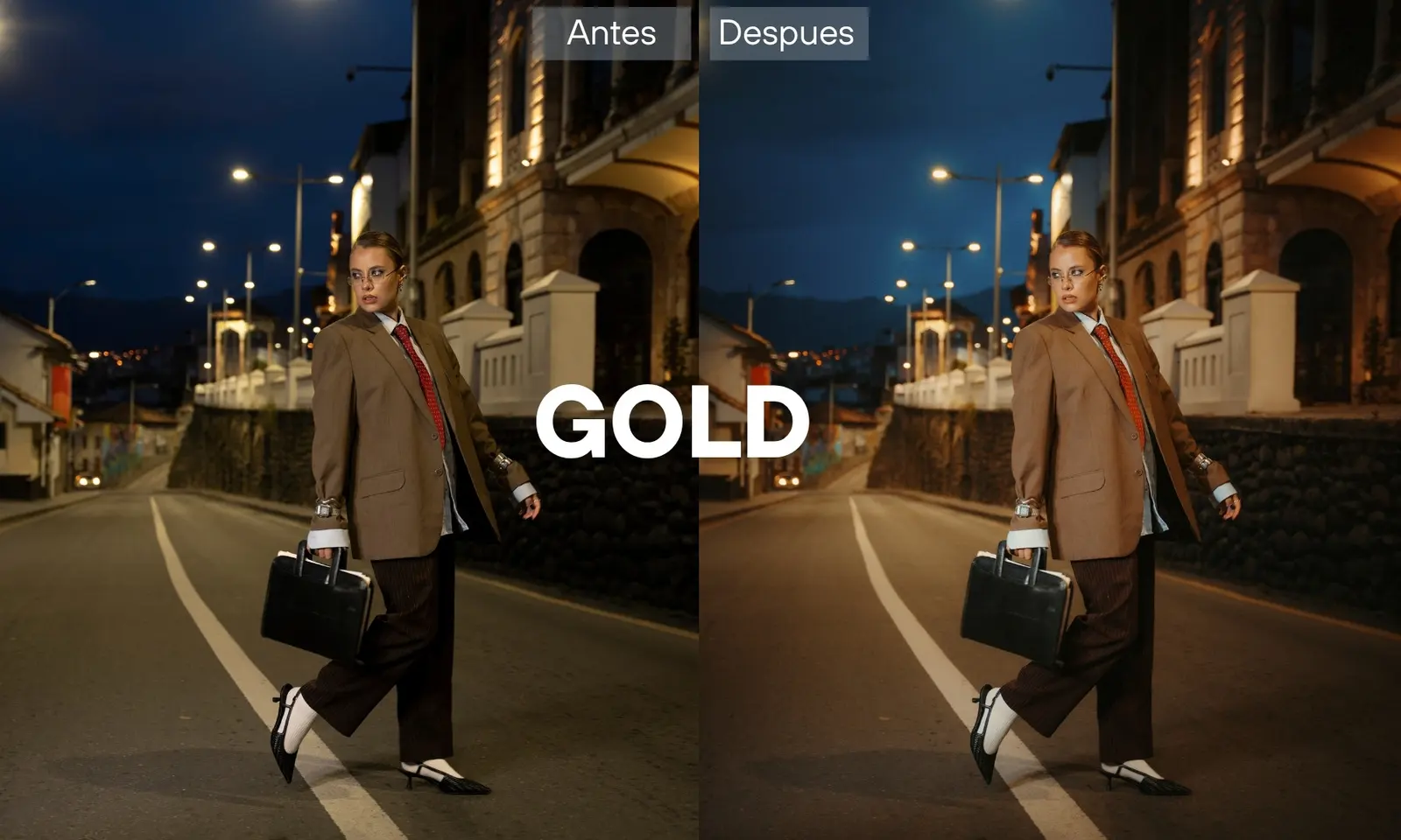 Antes y después con el preset Gold