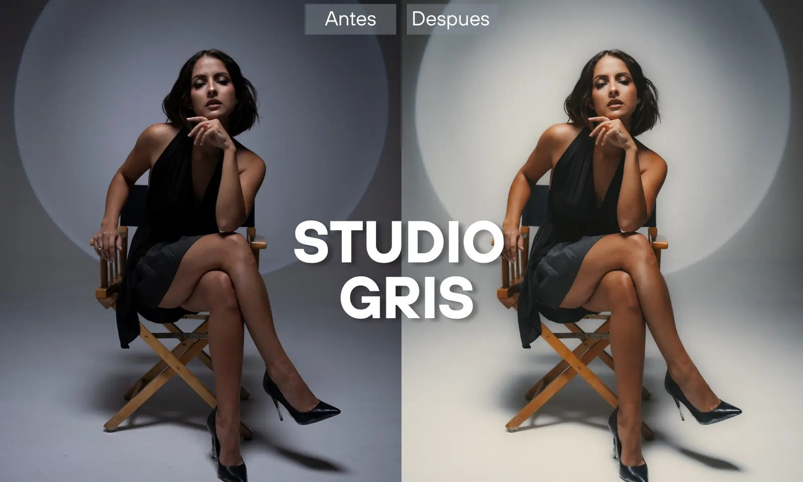 Antes y después con el preset Studio Gris