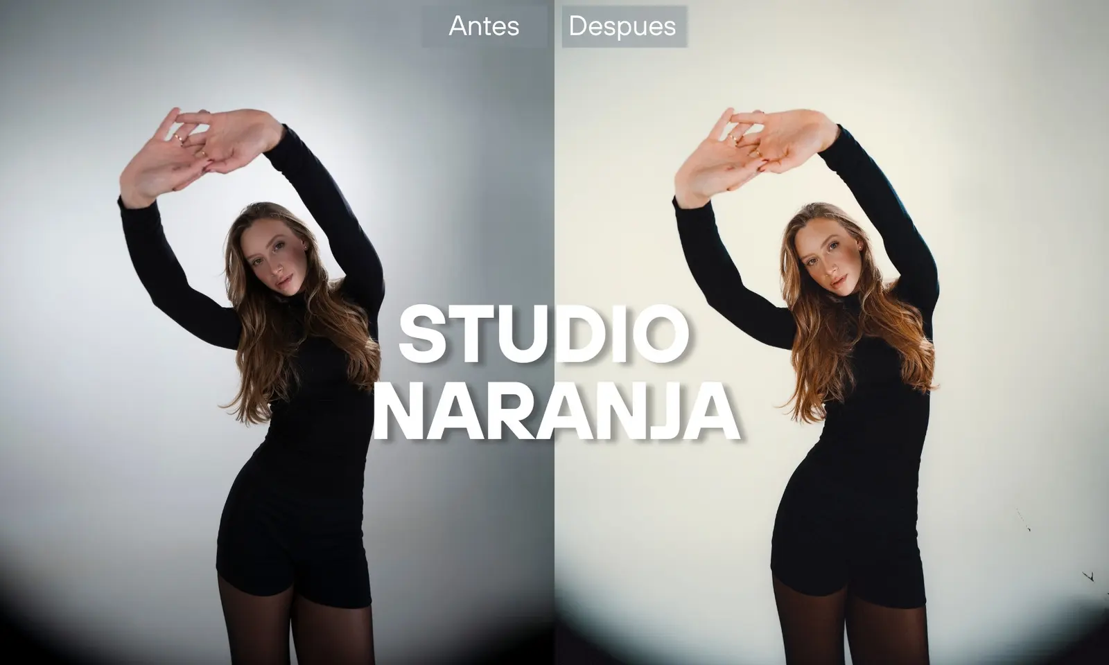 Antes y después con el preset Studio Naranja