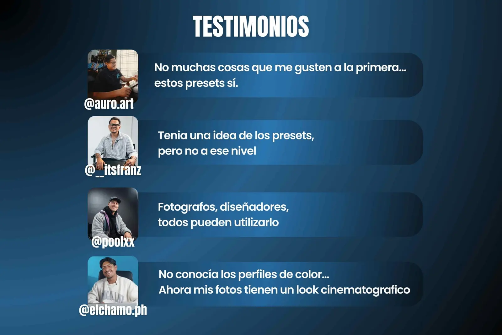 Comentarios de clientes que usan los presets Film Style